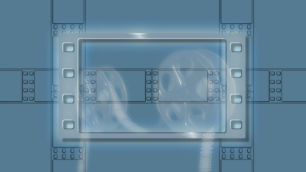 Movie Video Menue Background Of A Translucent Movie Reel Slice Over A Short Reel and Light Blue Background